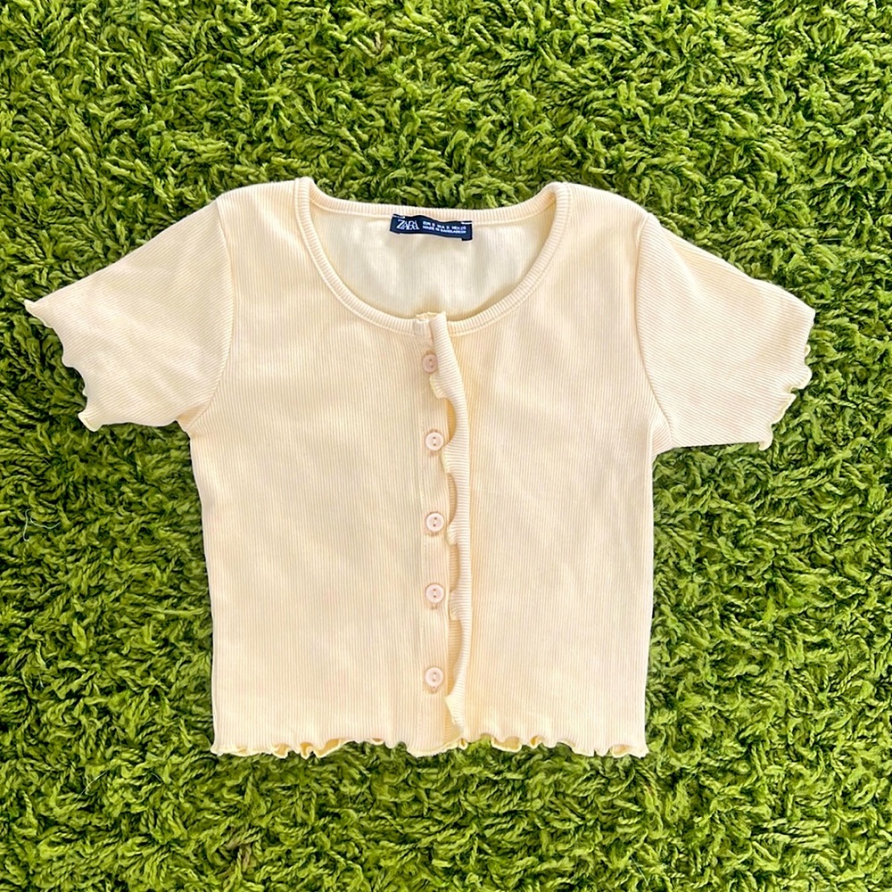 Light Yellow Zara Ruffled Button Top